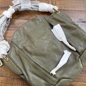orYANY Olive Green Pebbled Leather Satchel Shoulder Bag